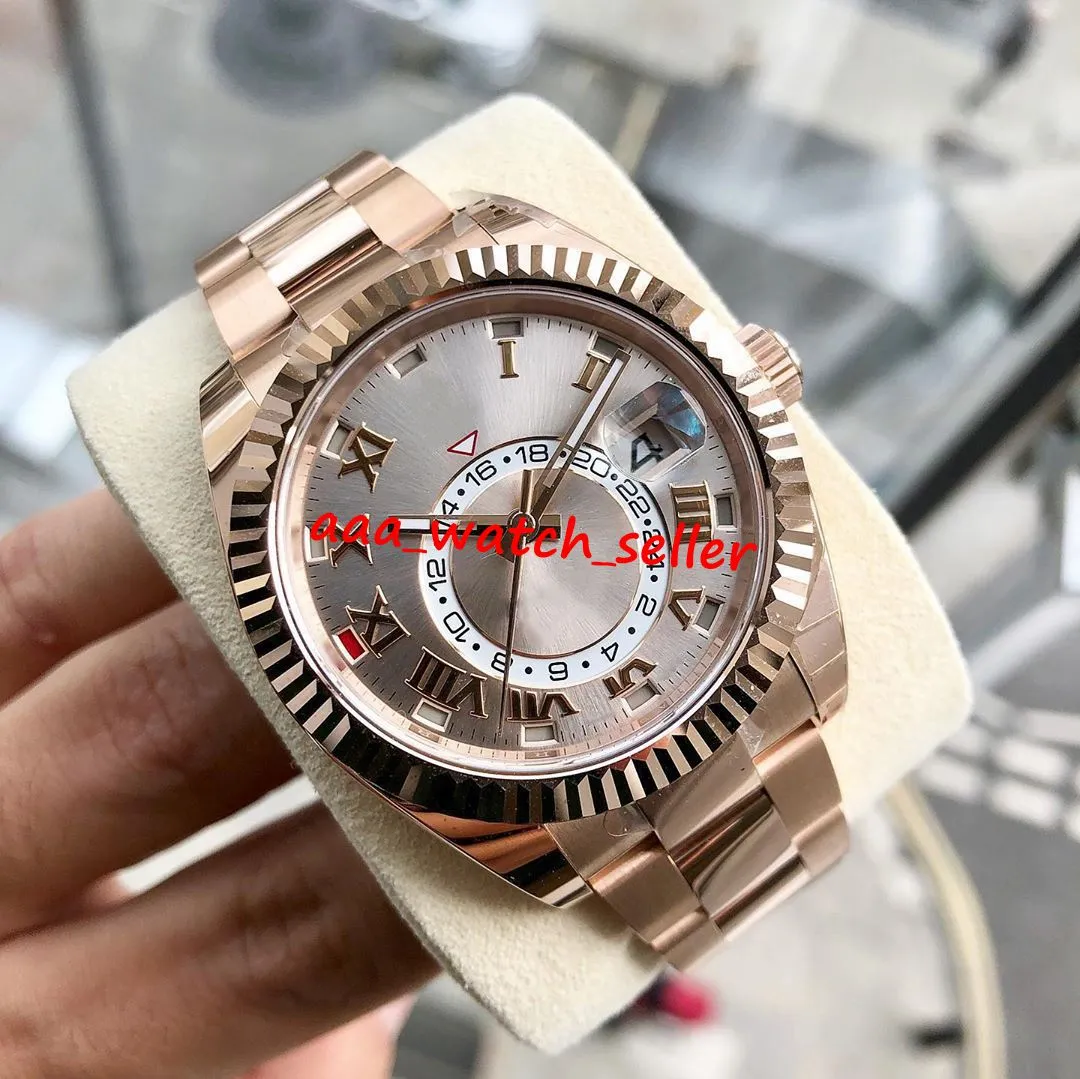 4 cores relógios masculinos de luxo master Sky-D 326935 M326935 326934 326938 caixa de ouro rosa moldura canelada mostrador de ródio mecânico automat233m
