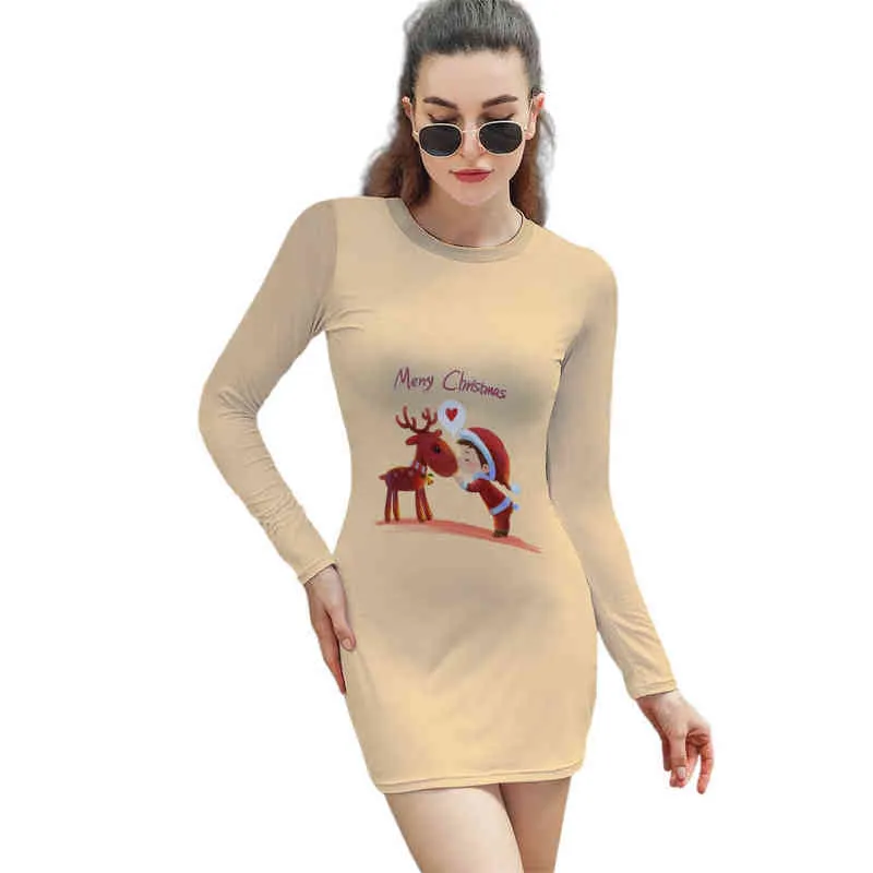 Nytt år 3D tryckt långärmad streetwear hajuku kvinnlig tight sexig stil kvinnor julklänning dropshipping g1214