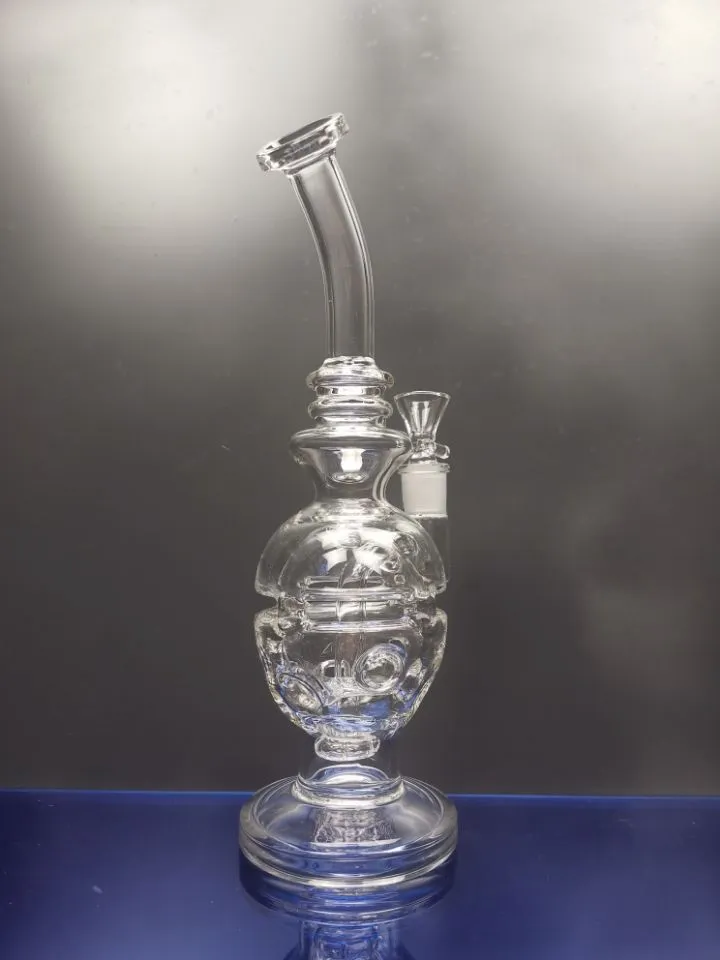 Berusande tjock glasbong fab ägg vattenpipa skalle bägare dubbrigg bongs återvinningsglas böjd hals oljebrännare perkolator med skål 14,4 mm led cheechshop