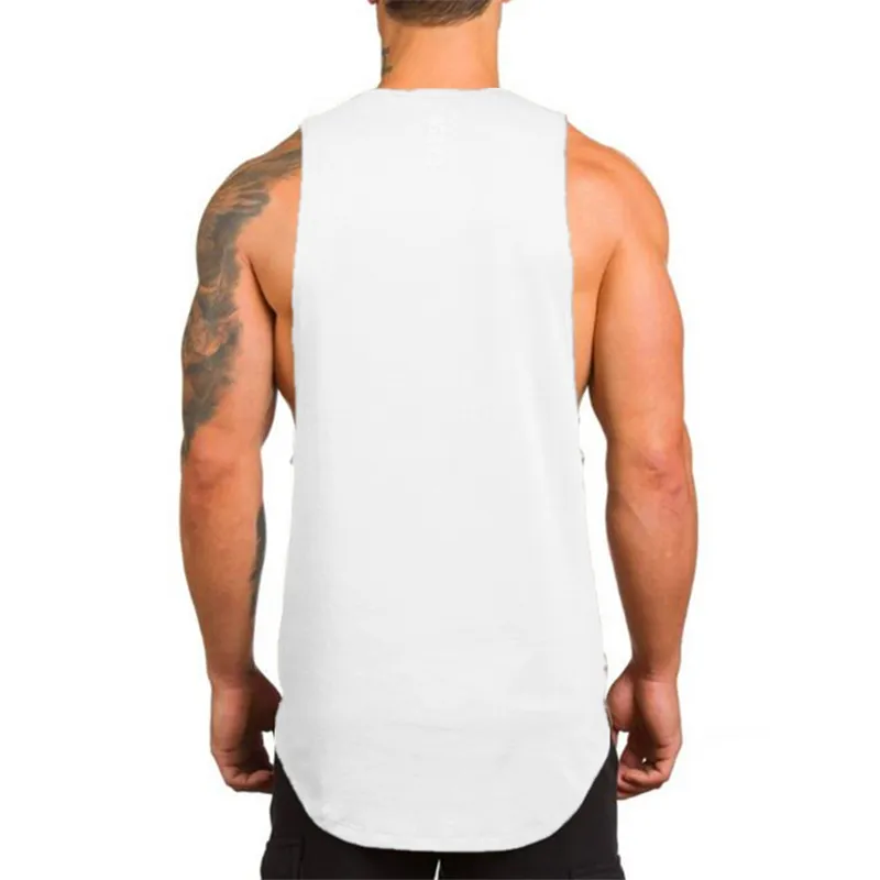 新しいブランドの男性のボディービルのタンクトップスノースリーブジムフィットネス服シングレットコットンシャツ夏のファッショントレーニング服210421