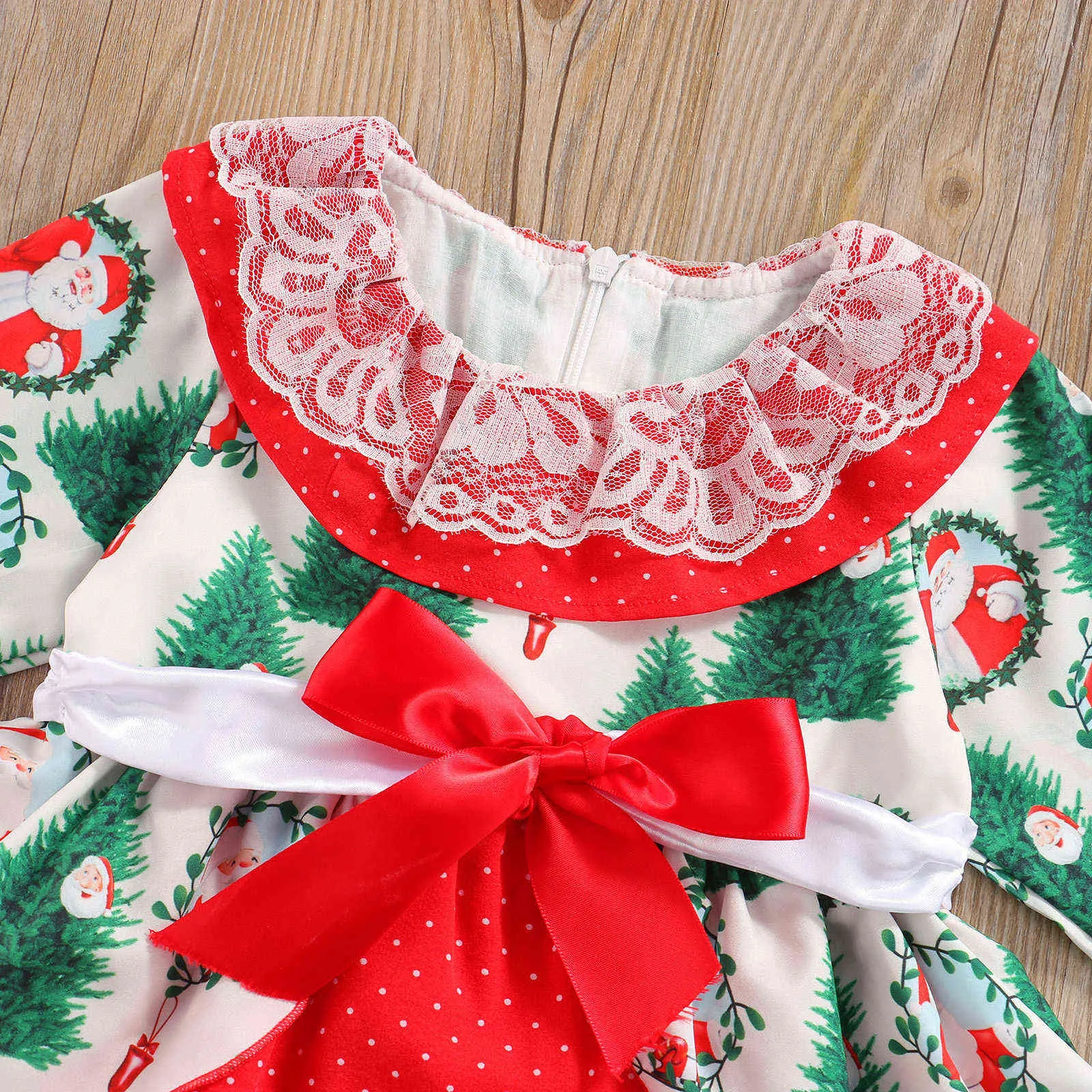 Noël 2021 nouvelle robe superposée pour enfants, filles père Noël imprimé col rond manches longues 1 pièce pour printemps été, 1-6 ans G1026