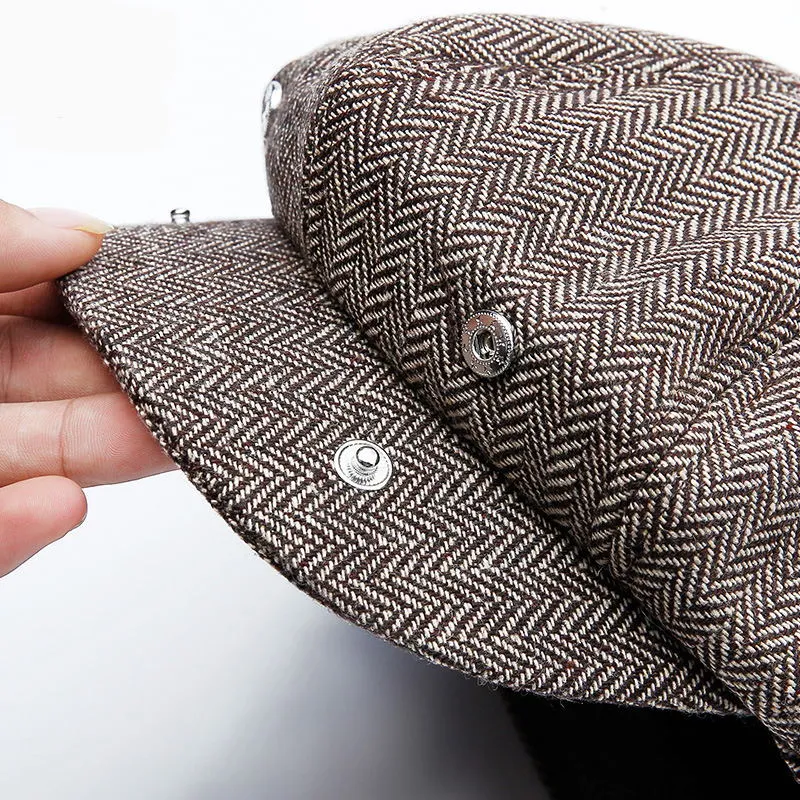 Bonés de jornal unissex outono inverno, chapéu octogonal de tweed quente para homens e mulheres, chapéus de detetive retrô flat3294