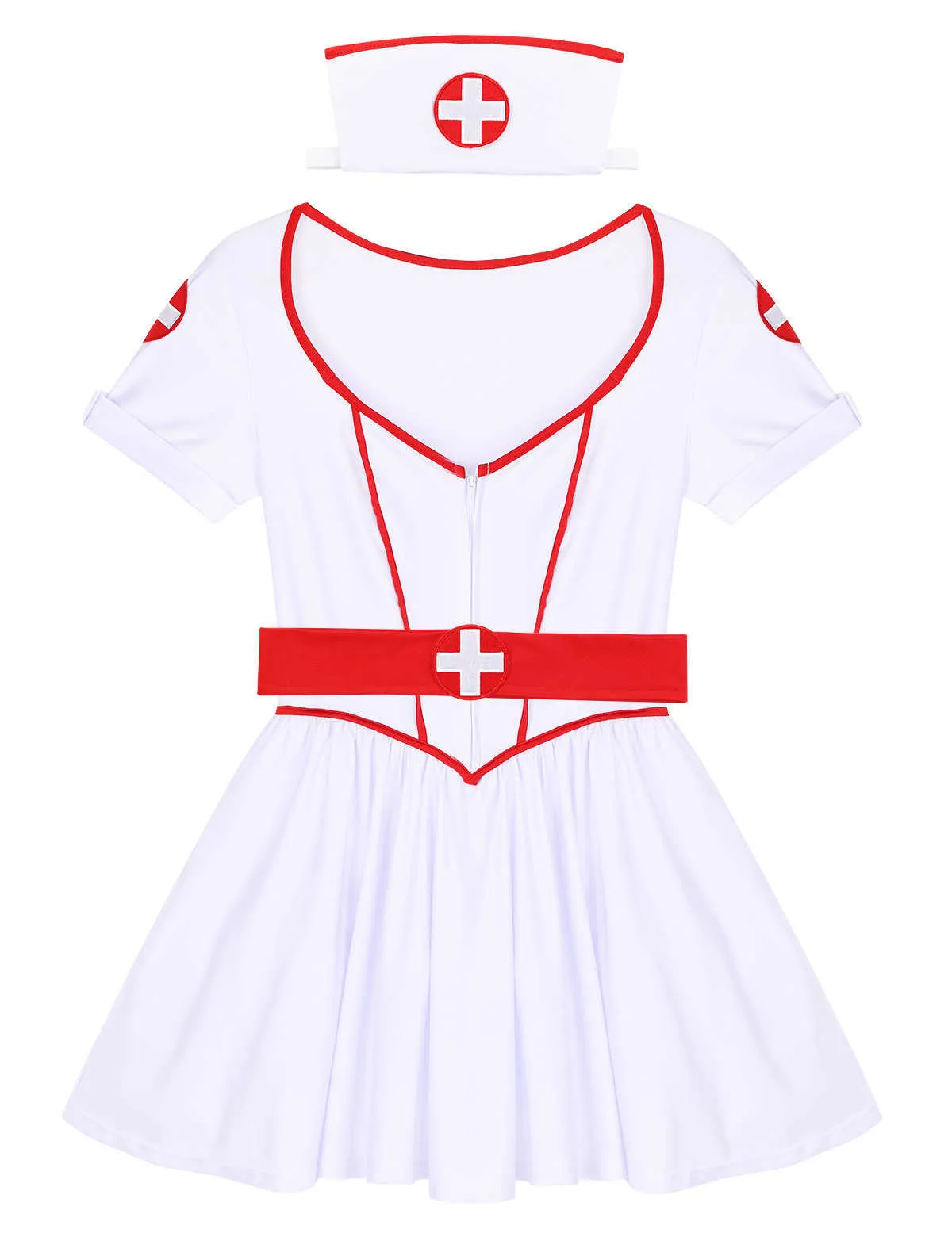 Women Adults Naughty Nurse Cosplay Costume Halloween Party Outfit Sweetheart Neckline Tutu Dress with Headband and Belt G09252937655