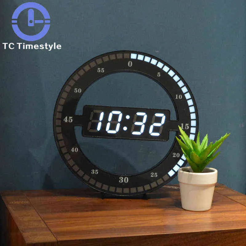 LED 3d Technology Wall Clock Luminous Digital Electronic Mute Temperatur Datum Multi-Function Hoppa Andra Klocka Heminredning H1230