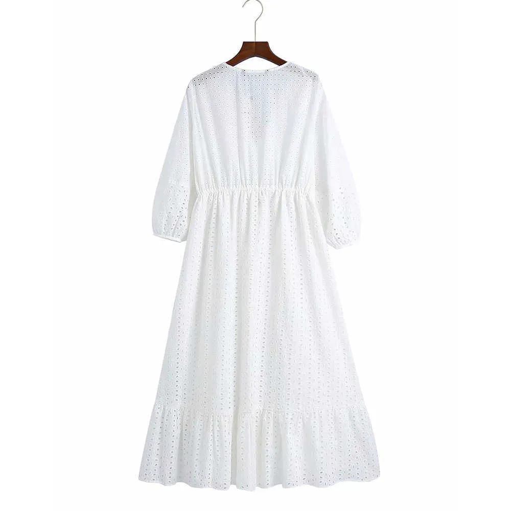 Women Summer White V-Neck Dress Sleeve Buttons Bow Tie Slim Casual Female Elegant Party A-Line Dresses Clothes Vestidos 210531