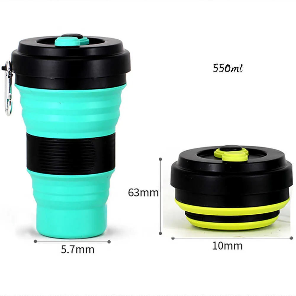 Taza de silicona de viaje 550 ml Tazas de café BPA Plegable Sílice Senderismo Tazas Portátil Telescópico Beber Plegable A prueba de fugas 2108200Q