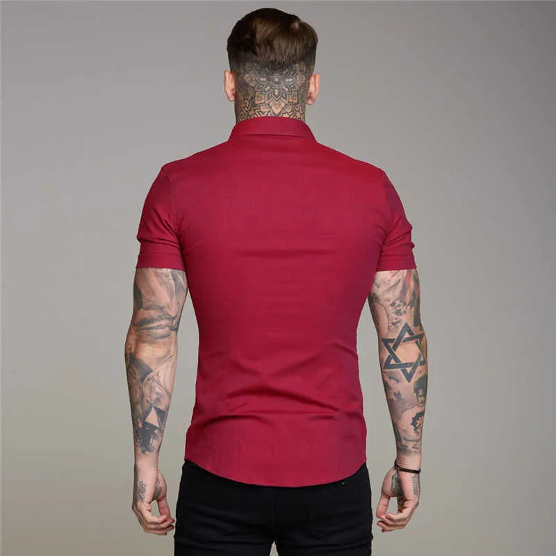 Chemises de mode d'été hommes Slim Fit bouton rabattu à manches courtes chemises à séchage rapide été chemises de tenue décontractée chemises de sport masculines 210708