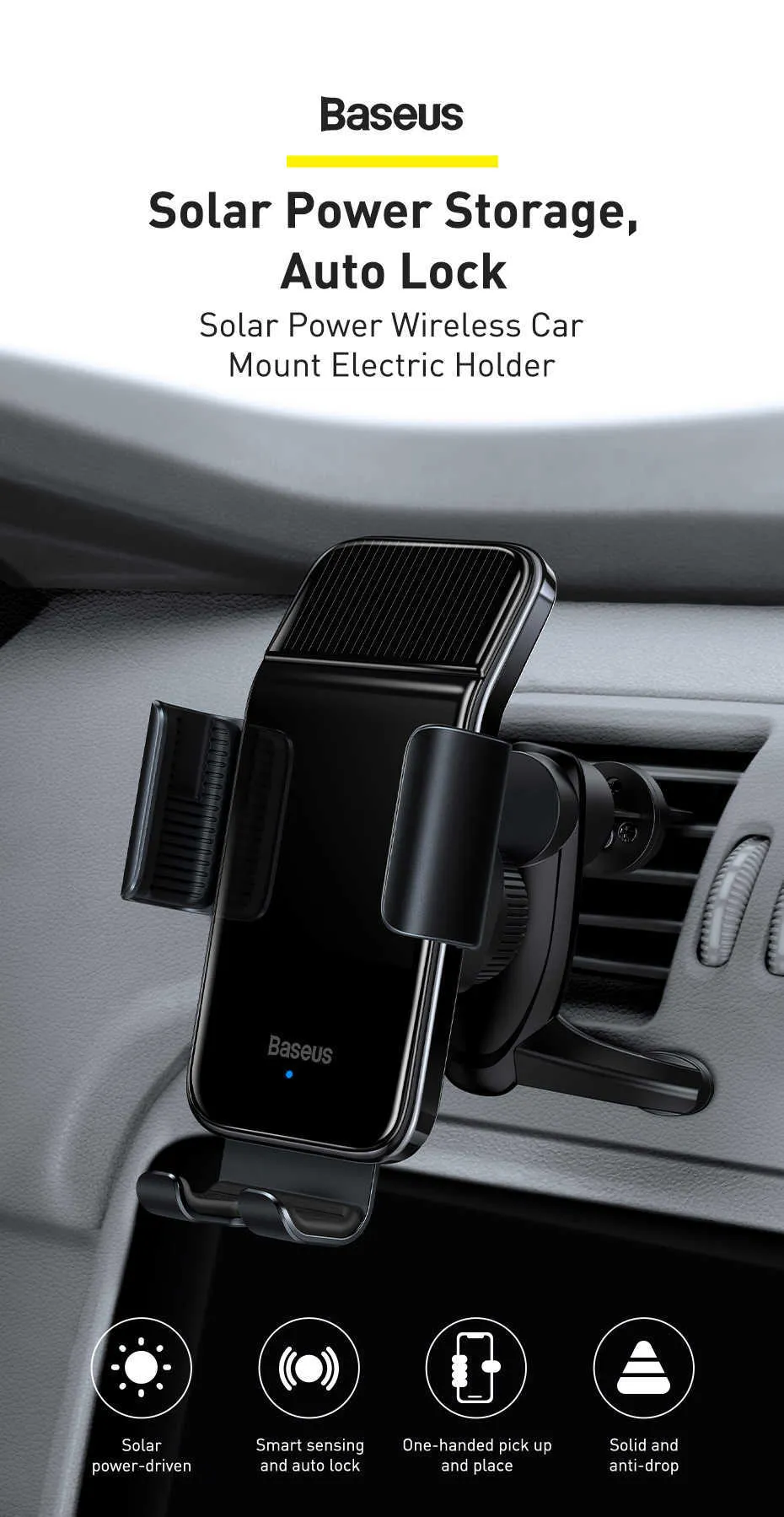 Baseus Magnetic Car Phone Holder Solar Power Wireless Car Mount Stand携帯電話ホルダー用iPhone 12 13 Samsung Car Holder4348270