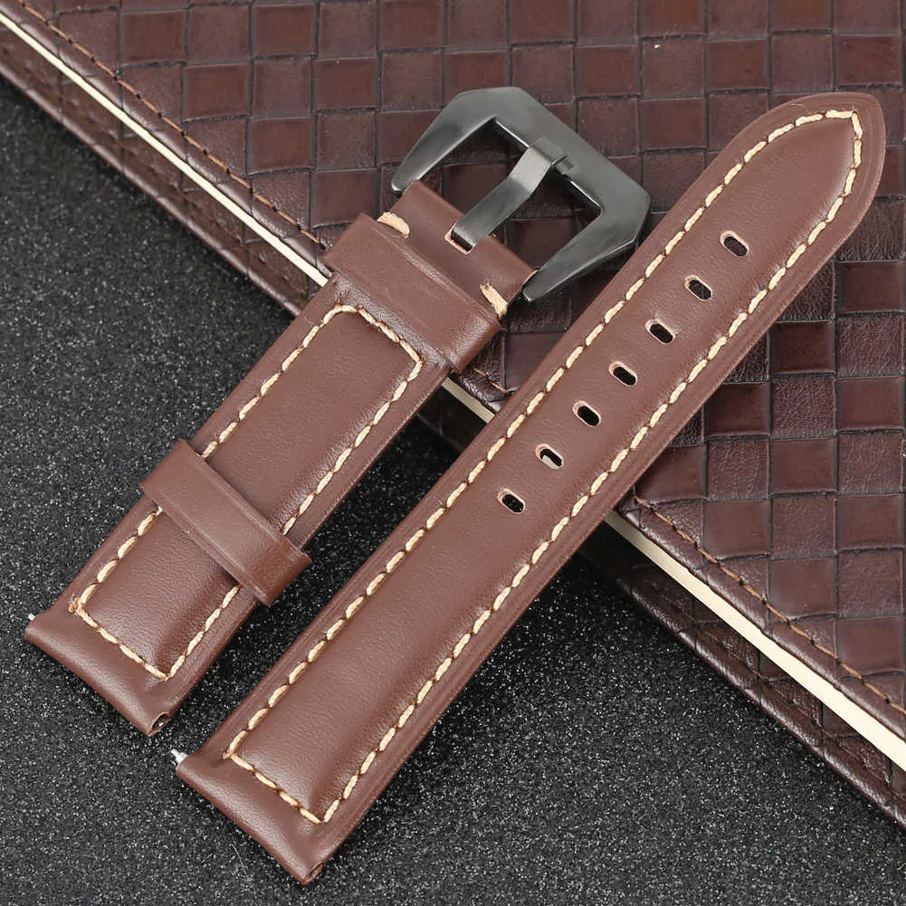 Män Brown Watch Band 20mm 22mm 24mm 26mm Äkta Läder Klockor Ström Svart Pin Buckle Armbandsur Tillbehör Byte Bälte H0915