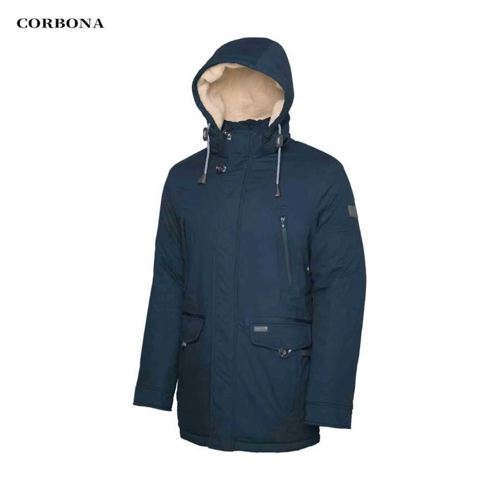 CORBONA Haute Qualité Chaud Coton Vêtements Veste Homme Business Casual Mi-Longueur Mode Épaissir Manteau Laine d'Agneau dans le Chapeau 211103