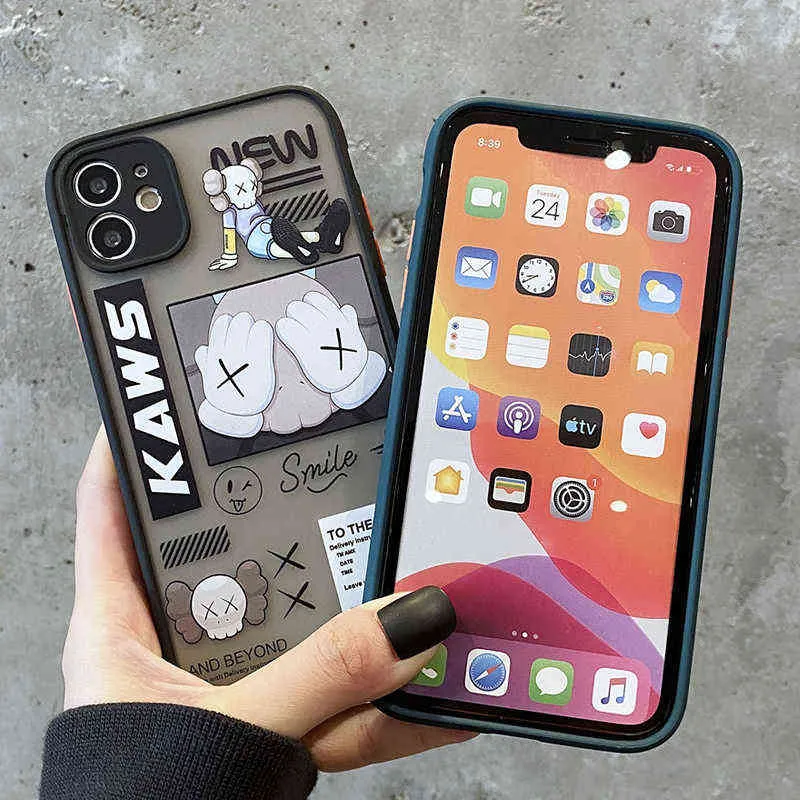 Cartoon Mat -telefoonhoes voor iPhone 13 12 11 Pro Max 7 8 Plus X XR XS Max SE Anime Graffiti Siliconen Antifall Cellback Cover H1124357005