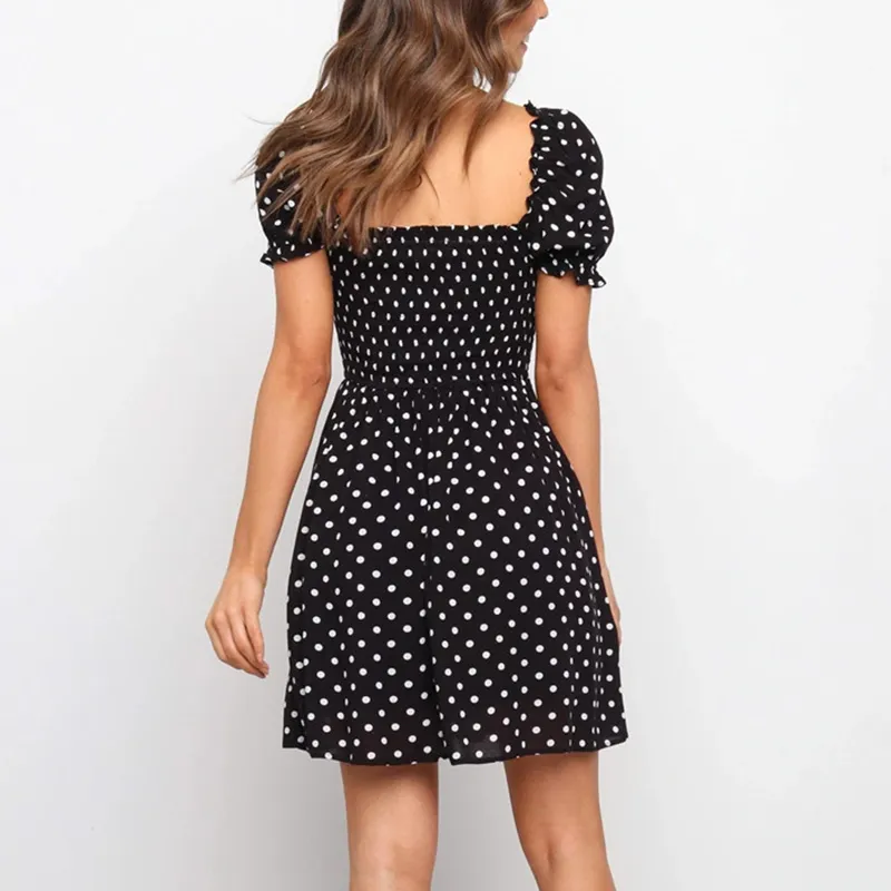 Foridol polka dot jurk zwart wit vrouwen zomerjurk vierkante kraag a-lijn mini sundress vestidos de mujer outfit 210415