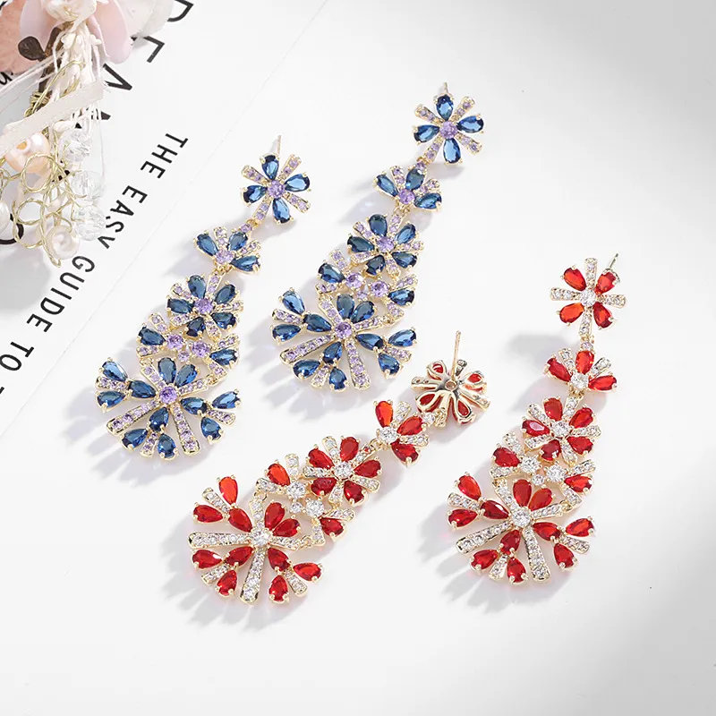Designer Luxury Wedding Earrings Brand Jewellery for Women 2021 Fashion Statement Flower Dangle Long Temperament Earings