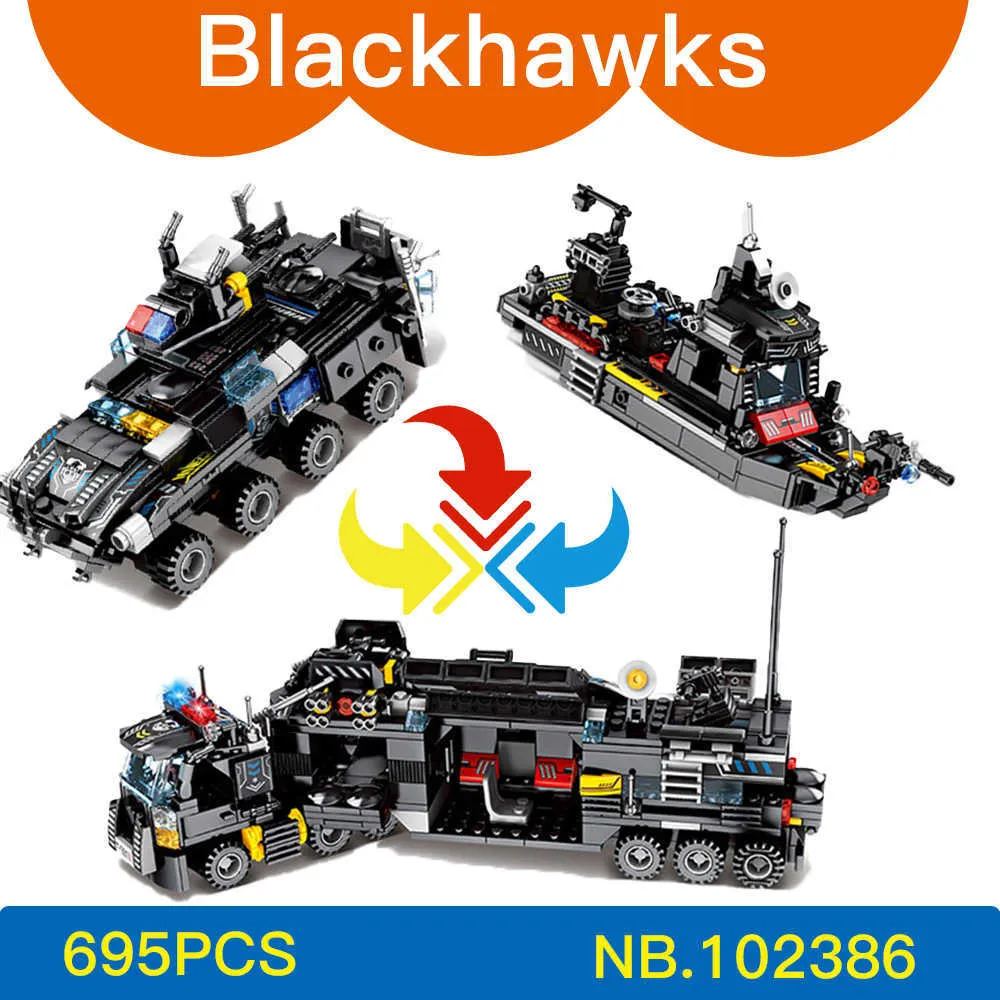 SEMBO BLOCK SWAT Police Building Block Lepinblock City Black Eagle Aircraft Tank Constructor Figure Éclairer Fit Brick Toy Q0624