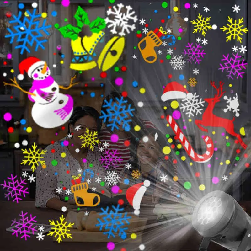 Projetor do laser do Natal Luz ao ar livre interna 16 padrões para o ano de Natal Disco de discoteca da festa da festa da festa high-brilho 211216