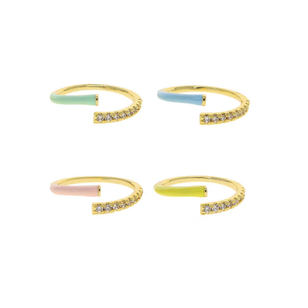 2021 Lato Nowa Kolorowa Biżuteria Pastelowa Neon Emalia Otwarta Dostosuj Band 5A CZ Układanie palec Pierścionek dla kobiet X0715