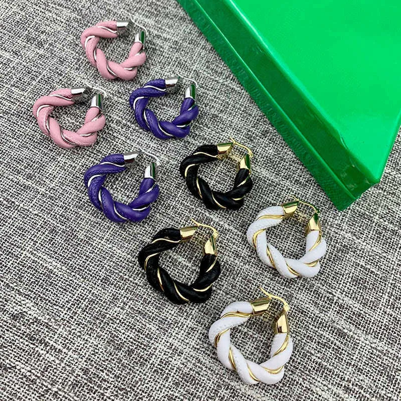 Brand Fashion Party Jewelry Women Gold Color Big Hoop Leather Earrings Pink Blue Black White Round Trendy Design Earrings9856517