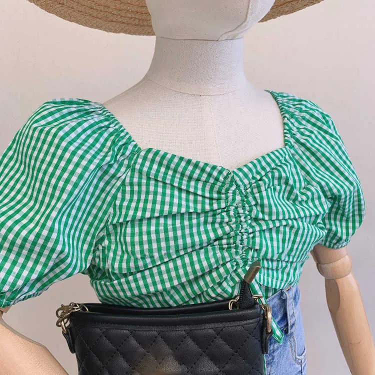 Meisjeskleding pak zomer europese Amerikaanse mode plaid shirt + denim rok baby kinderen kinderkleding sets 210625