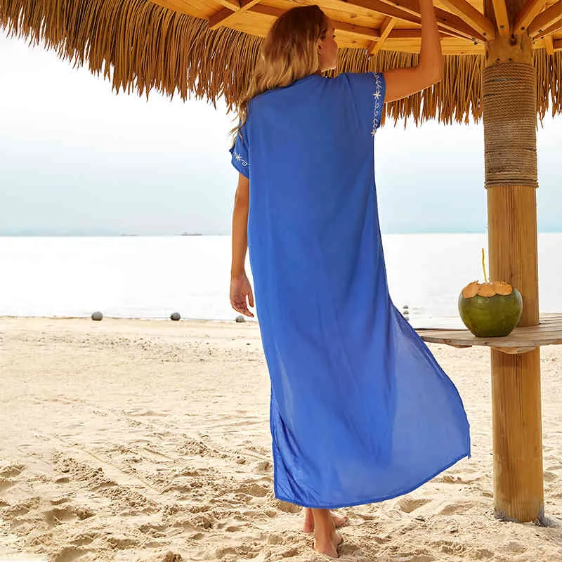 Broderie coton plage couvrir Saida de Praia maillot de bain femmes Bikini couverture tuniques pour paréo Sarong porter # Q790 210420