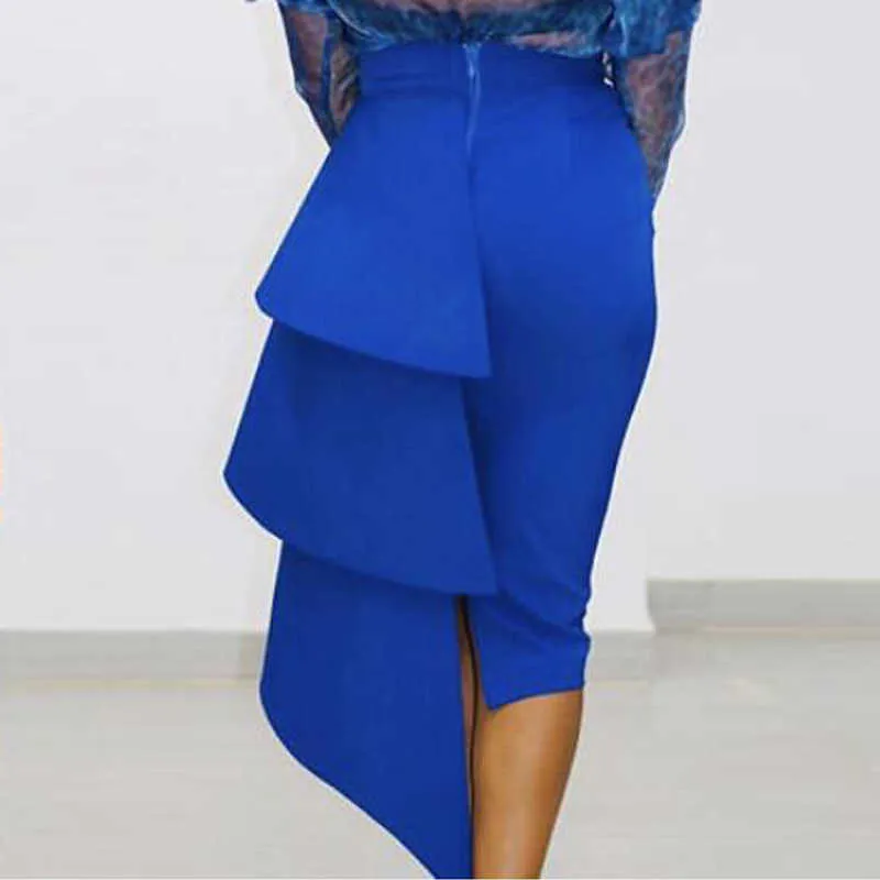 Kvinnor Hög midja Penna Skirt Bodycon Ruffle Party Sexig Fira Classy Elegant Office Lady Modest Slim African Fashion Falader 210629