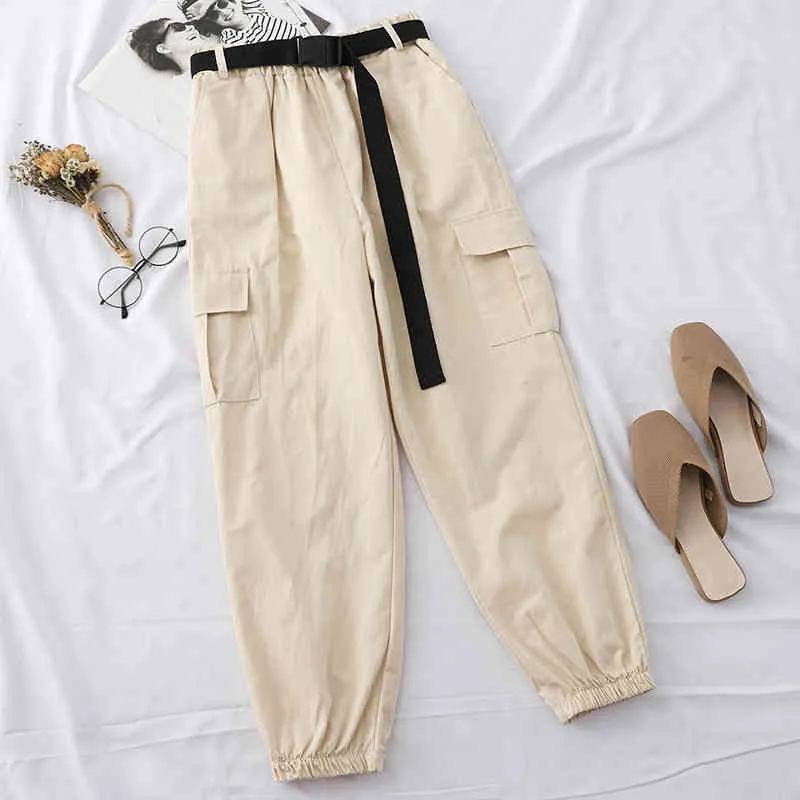 Korobov Neue Frauen BF Stil Frauen Hosen Koreanische Hohe Taille Streetwear Cargo Hosen Weibliche Taschen Jogger 210430