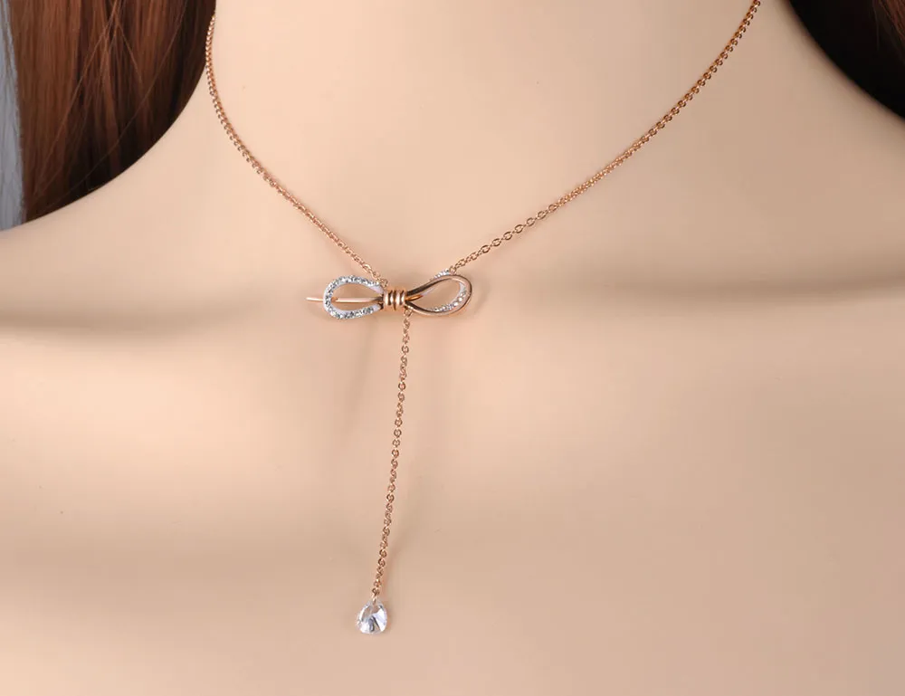 Lokaer Trendy AAA CZ Crystal Three-Dimensionale Strik Ketting Rvs Bruiloft Neckalce Sieraden voor Dames Geschenken N19037