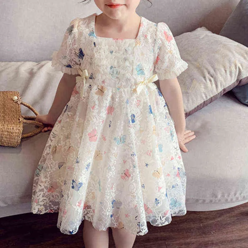 Costumes d'été pour enfants adolescentes fête d'anniversaire dentelle blanche fleurs vêtements enfants robe robe de bal filles arc robe de princesse G1129