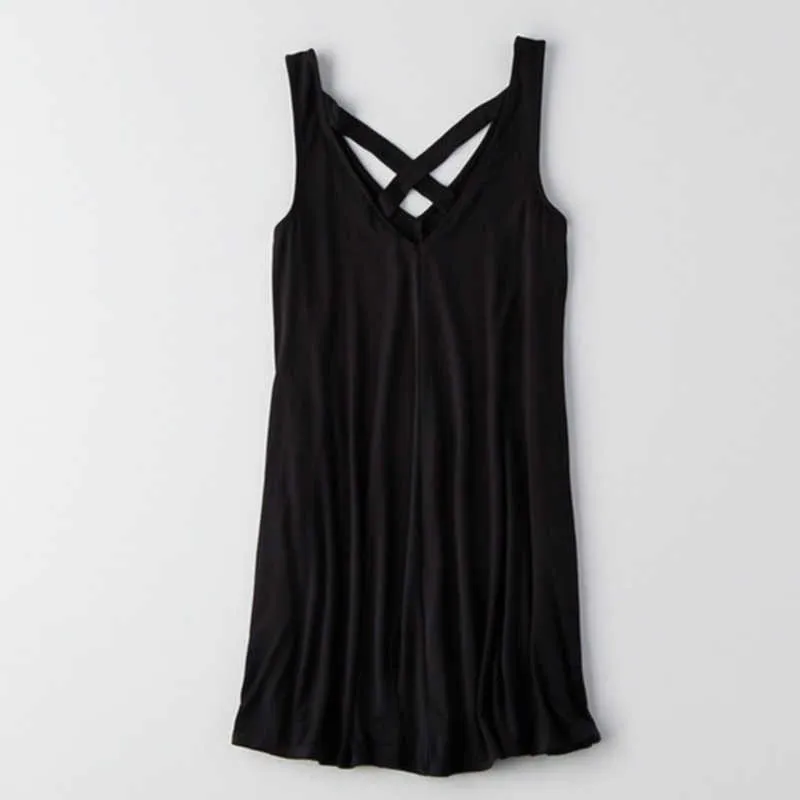 Summer Cotton Dress Women Sleeveless Beach Black Casual Loose Tank Female Sundress Plus Size Fashion Clothing 210630