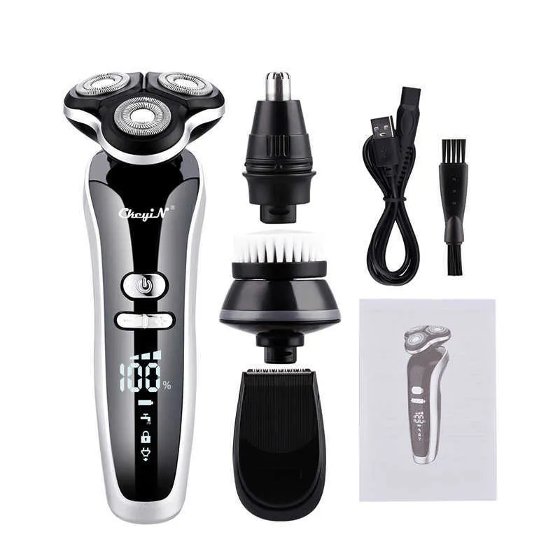 USB rechargeable 4 en 1 tondeuse à cheveux rasoir 4D triple lame tête rasoirs nez tondeuse à cheveux brosse de nettoyage du visage tondeuse à barbe P0817