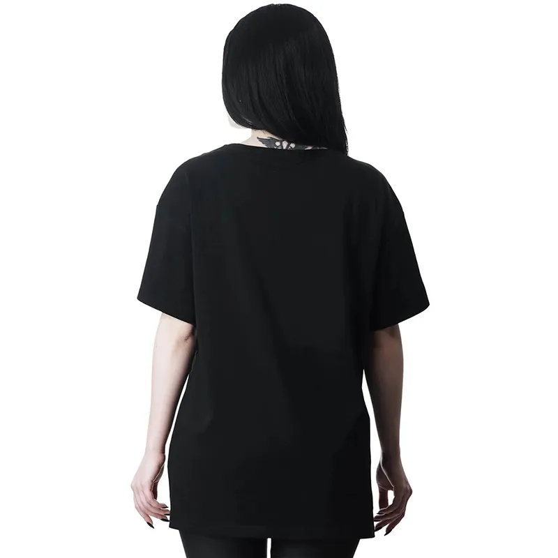 Insgoth harajuku فضفاض طويل القمصان المرأة القوطية الشارع الشهير المعتاد الأسود القمصان الجرونج المطبوعة أزياء الإناث خمر قمم Y0508
