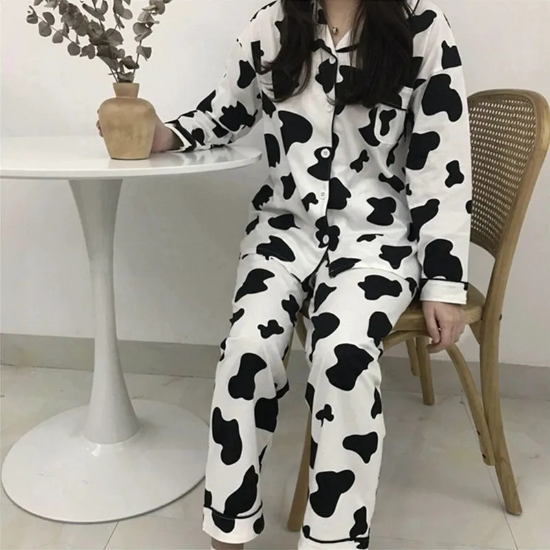 Pyjamas imprimé vache pour femmes vêtements de nuit mignons ensemble de vêtements de nuit automne hiver Pyjamas filles Homewear Pijama Mujer vêtements de maison dames 2201171726