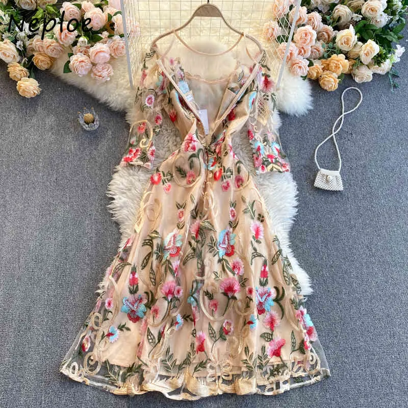 Neploe Elegant Heavy Work Print Dress Women High Waist Hip A Line Long Vestidos O Neck Long Sleeve Slim Robe Spring 210510