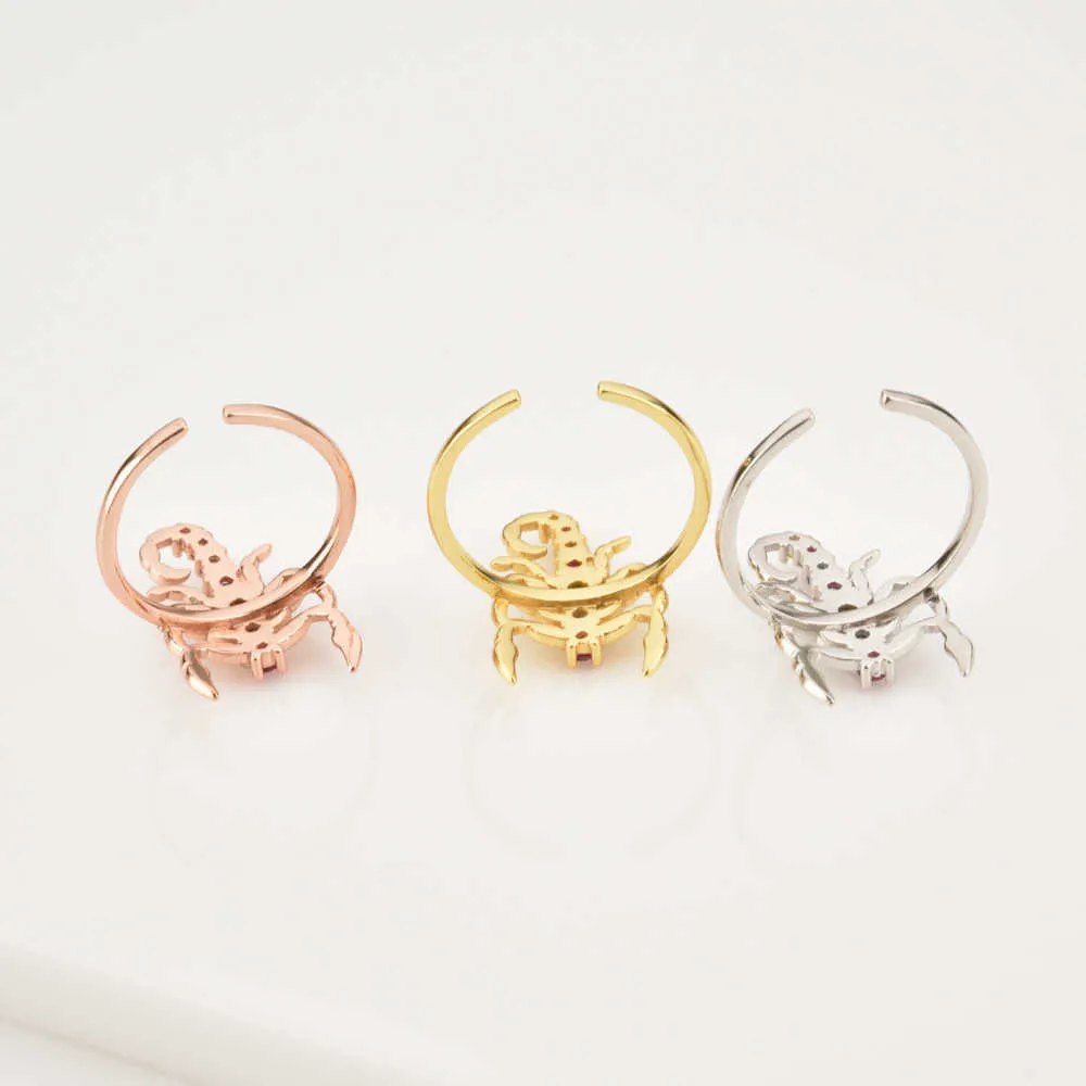 ANDYWEN 925 Sterling Silver Gold Colorful Spider Rainbow CZ Adjustable Rings Women Fine Jewelry Open Resizable Jewels Gift 210608