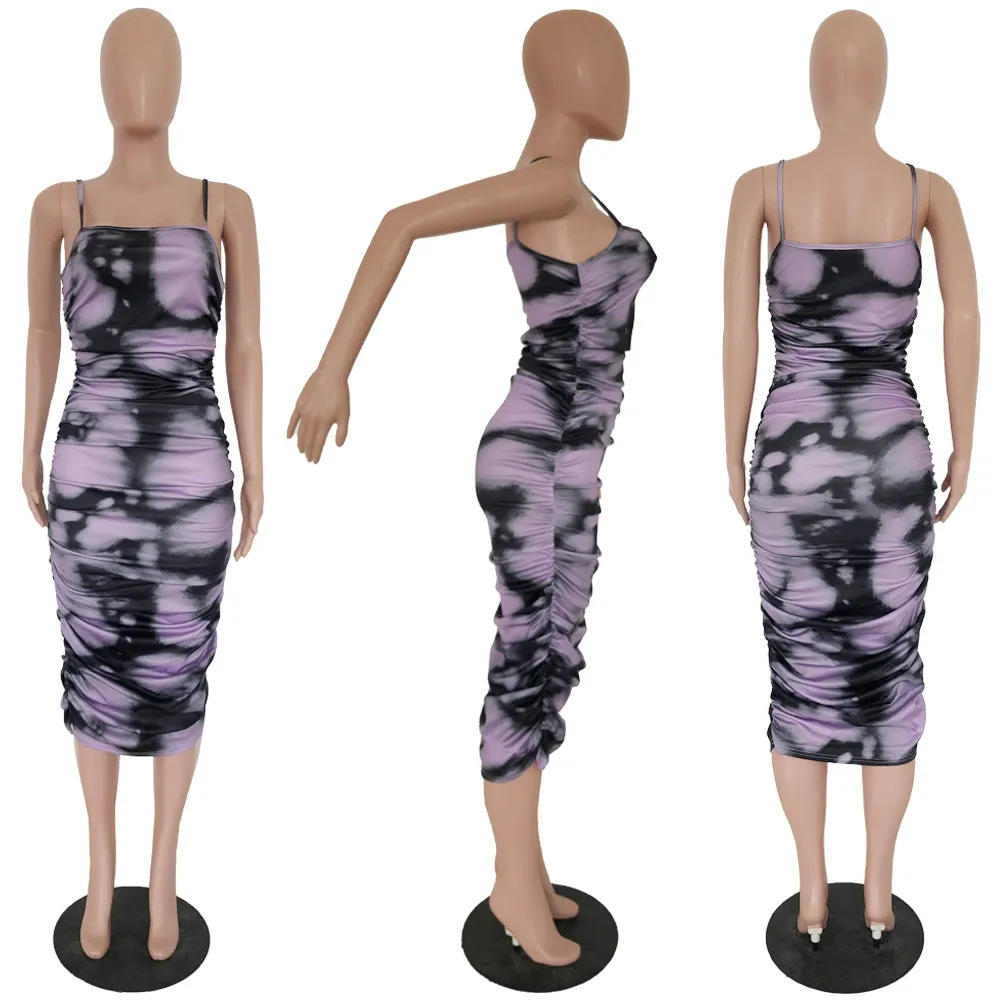 Tie Dye Spaghetti Strap Kleid Frauen Sommer Empfehlen Koreanischen Stil Sexy Party Nacht Vintage Midi Bodycon Kleider 210525