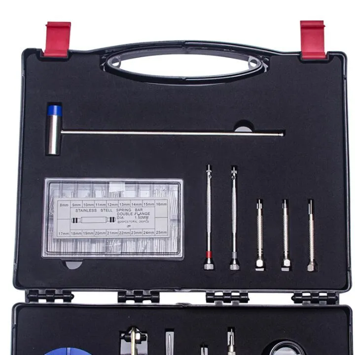 Watch Repair Tools Kit Watchmaker box Set Back Case Cover Opener Remover Pin Band Spring Bars Strap Link Pins Steel Tool men Ladie266j