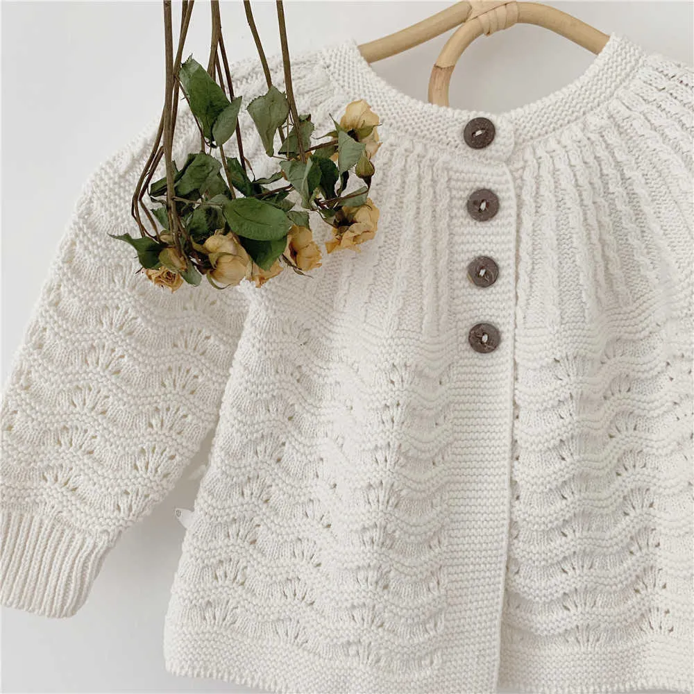 born Knit Sweater Female baby cardigan hollow pattern princess temperament long-sleeved shirt jacket Baby Sweater Girl 210701