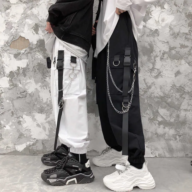 Women Cargo Harem Pants Side Pockets Black White Hip Hop Casual Male Female Joggers Trousers Fashion Streetwear 210925