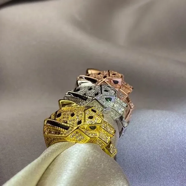 Anel série panthere pedras vintage joias banhadas a ouro 18K reproduções oficiais moda retrô diamantes avançados presente requintado h1885