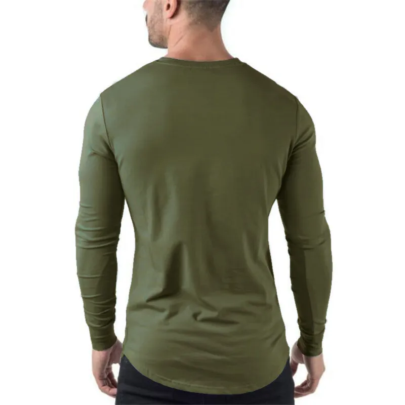 Nouveau mode automne sport T-shirt hommes à manches longues fitness slim t-shirt hommes solides gymnases vêtements bodybuilding t-shirt tees 210421