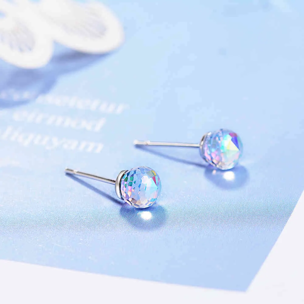 LEKANI Kristalle von Swarovski Classic 925 Sterling Silber Bijoux Bunte Perlenkugel Minimalistische Damen Ohrstecker Brincos