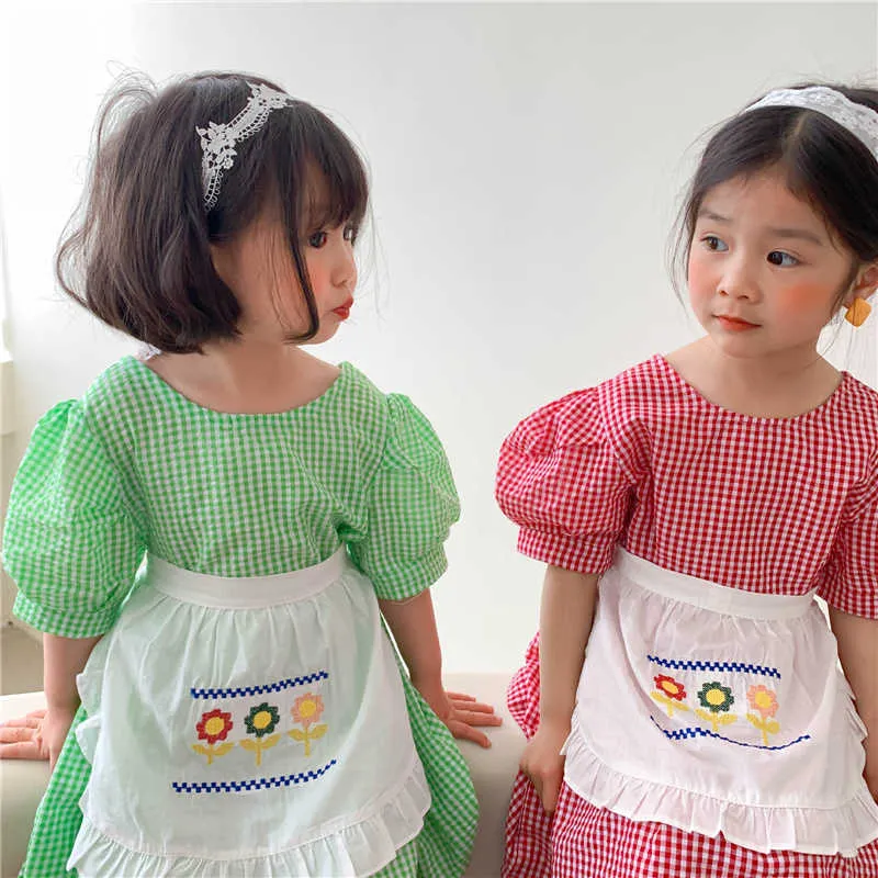 韓国風かわいい赤ちゃんガールズ格子縞半袖ドレス子供綿カジュアルドレス