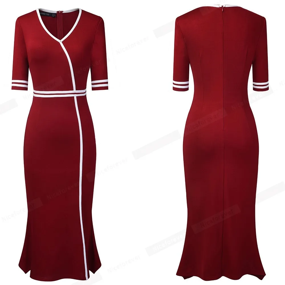 Nice-Forever Sumer Dames Vintage Elegante Mermaid Jurken Business Formele Partij Gepaste Bodycon Jurk BTYB604 210419