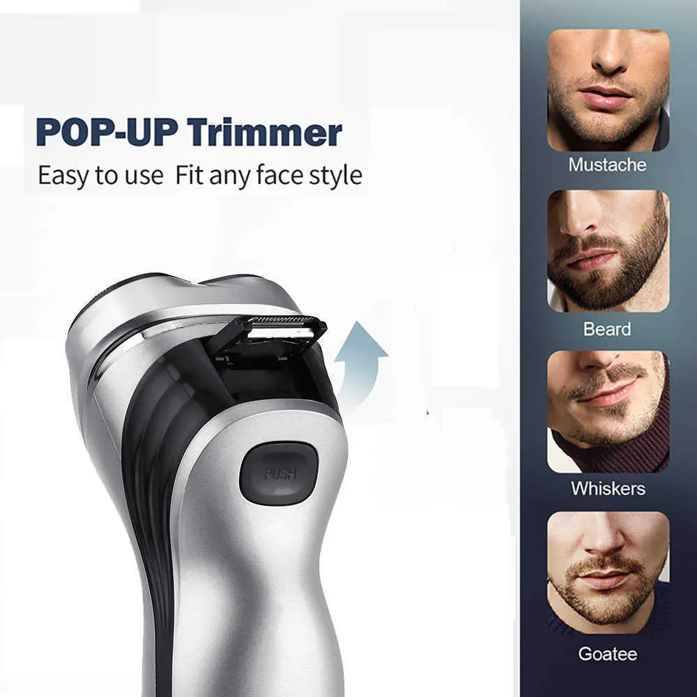 Rasoir électrique pour hommes et adultes, 3 lames, tondeuse à barbe portable, Machine de coupe de cheveux pour le rasage, gris argenté P0817