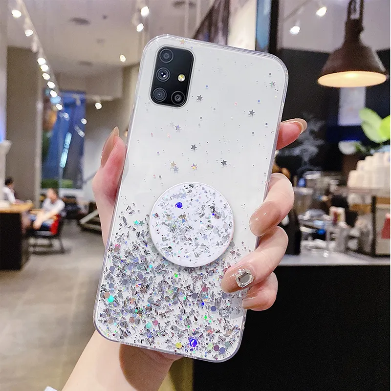 Clear Bling Case pour Samsung Galaxy S21 Ultra S20 Fe S10 Plus Note 20 10 Lite A12 A32 A52 A72 5G A71 A51 A21S M51 avec stand holde5194104