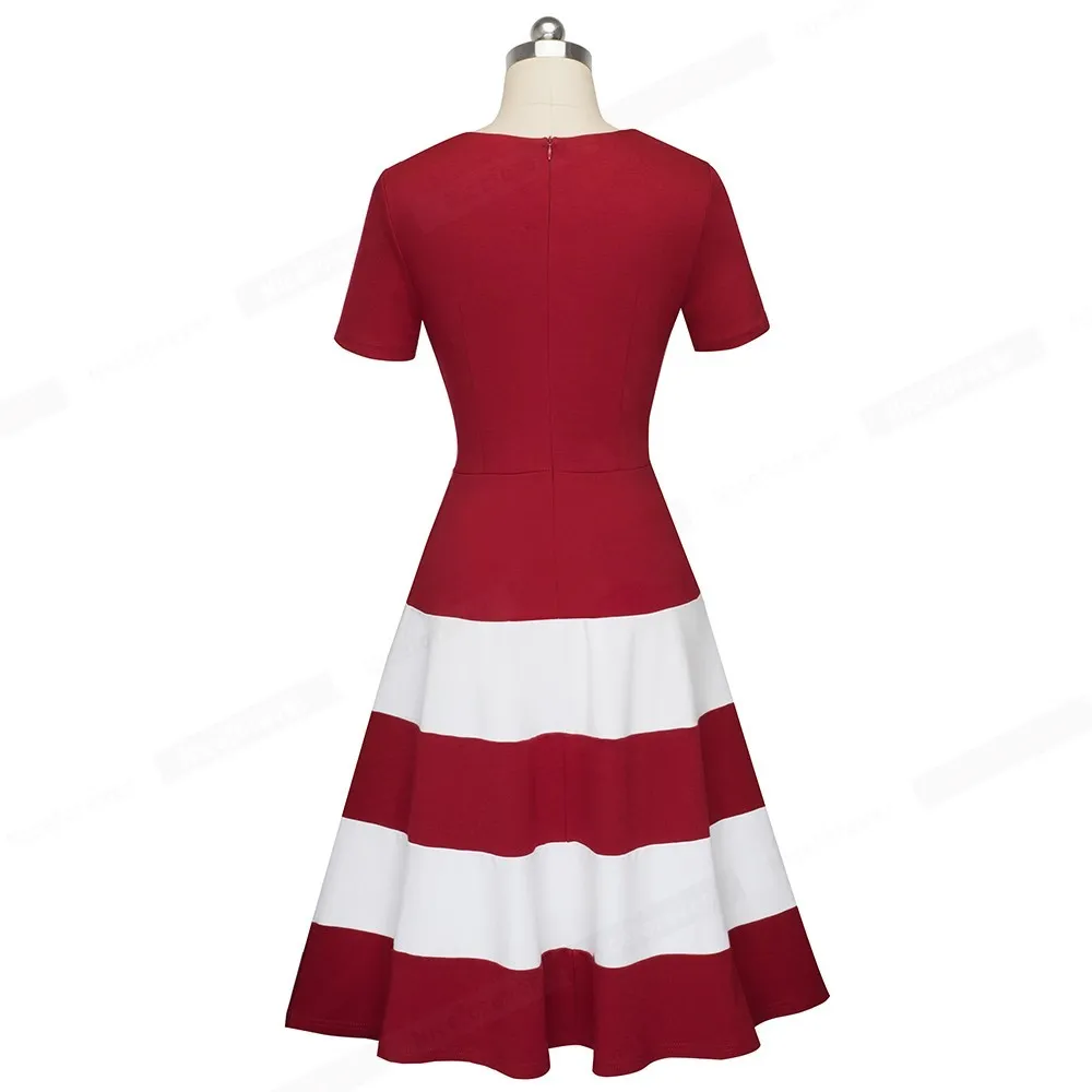 Bom para sempre 1950 Retro contraste cor retalhos em torno do pescoço feminino vestidos festa de negócios flare uma linha vestido de mulheres a142 210419