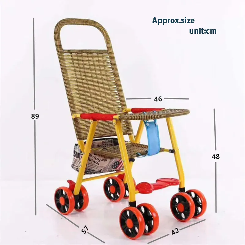 Children summer outdoors eat folding chair Trolley with shaded cloth multi-function imitation rattan baby handiness Stroller cool 234q
