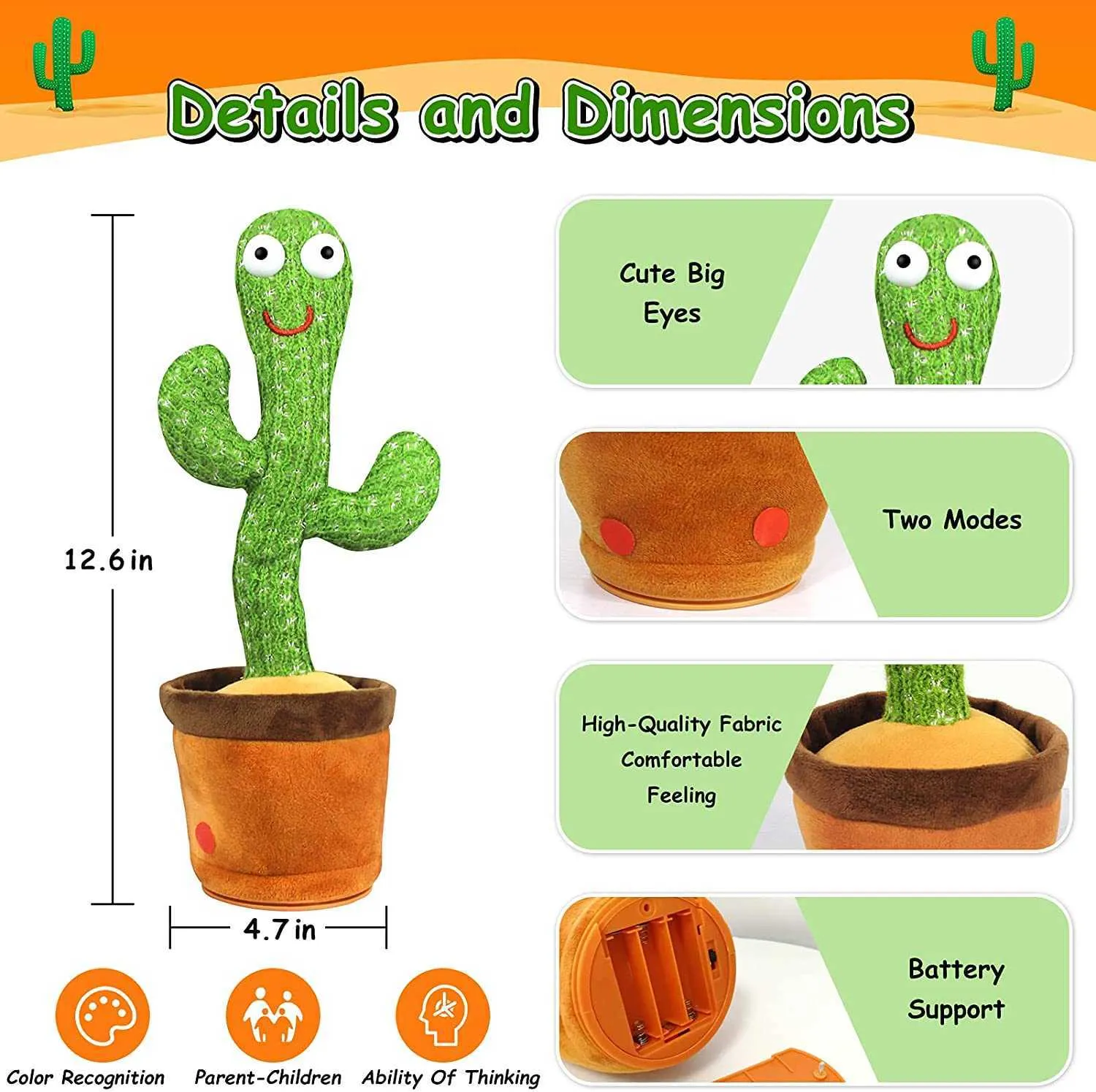 Härlig danskaktus Talking Sing Sound Record Repeat Kawaii Cactus Toys for Children Christmas Gifts Home Office Decoration 21107373610