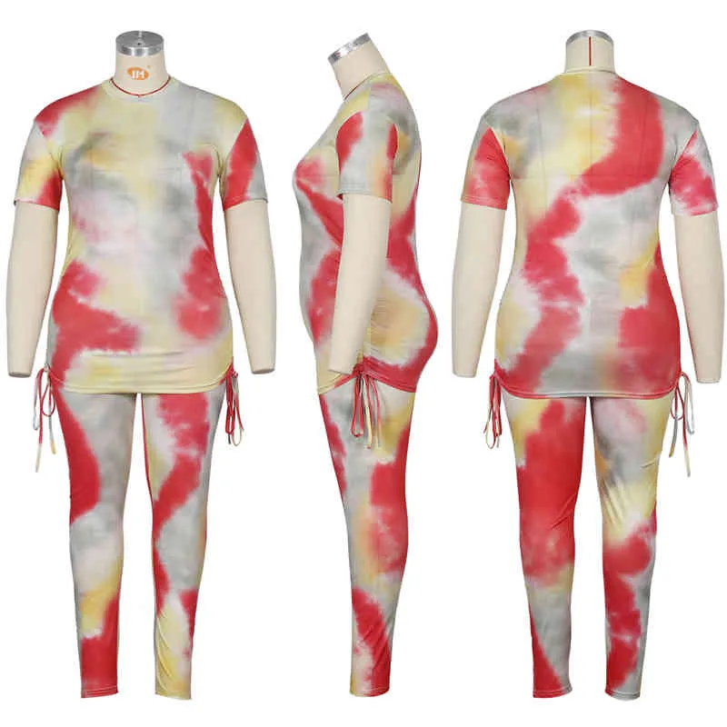 Summer Sweat Suits Wholesale Clothing Women Sets Short Sleeve Top and Pants Tie Dye Set Women Plus Size Outfits Dropshipping X0428