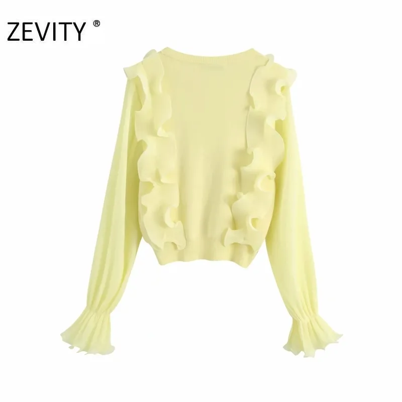 Kvinnor Mode O Neck Ruffles Appliques Stickning Casual Slim Sweater Kvinna Butterfly Sweans Sweaters Chic Brand Tops S363 210420
