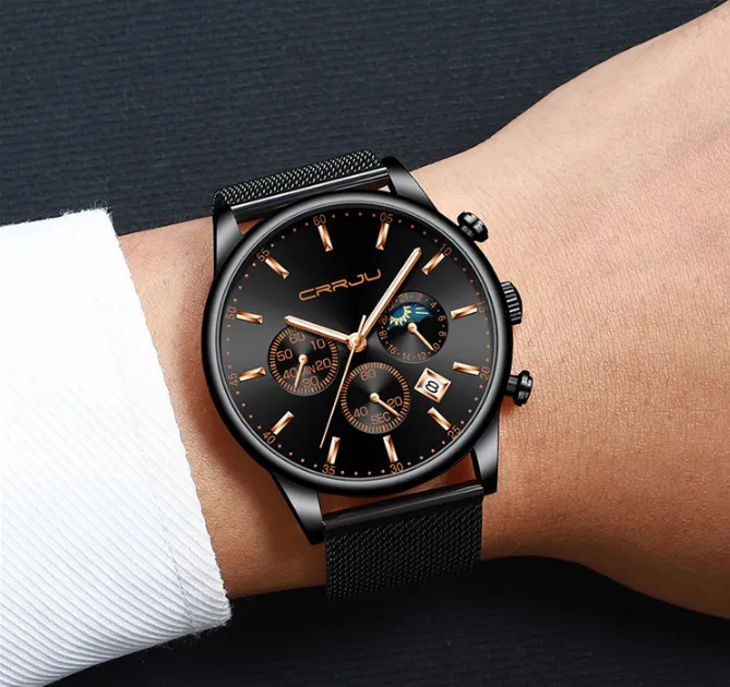 CRRJU 2266 Quartz Mens Watchカジュアルパーソナリティ時計ファッション人気の学生カレンダー腕時計216K